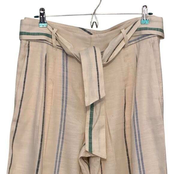 Ann Taylor Tie Waist Striped Linen Blend Wide Leg Pants High Rise Workwear Sz 8 - Picture 3 of 8